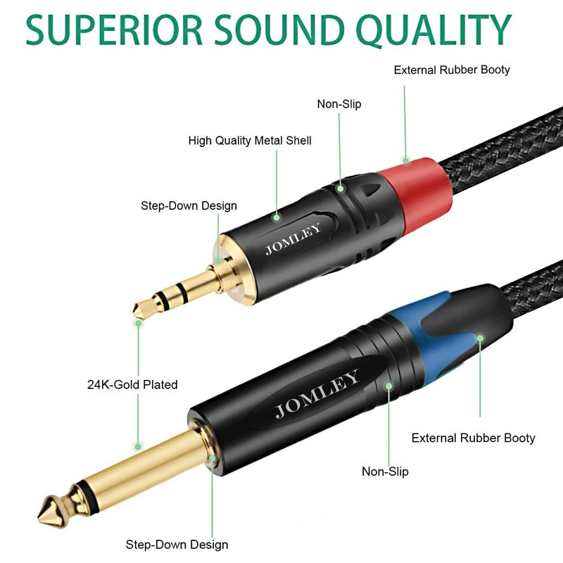 JOMLEY 1/8 to 1/4 Stereo Audio Cable 6.6 ft, Gold-Plated 1/8 inch 3.5mm TRS Stereo to 1/4 inch 6.35mm TS Mono Patch Cord Interconnect Adapter Cable - Image 3
